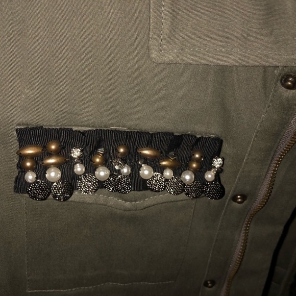 Sweet Rain Large army green 3/4 jacket embellished zipper & snaps - Picture 9 of 16